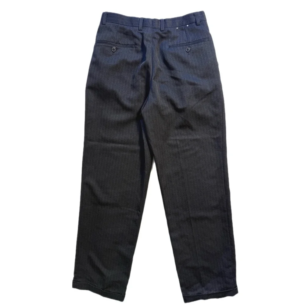 Pierre Cardin Mens Pleated Pinstripe‎ Trousers Black Charcoal Cuffed Size 14 27W